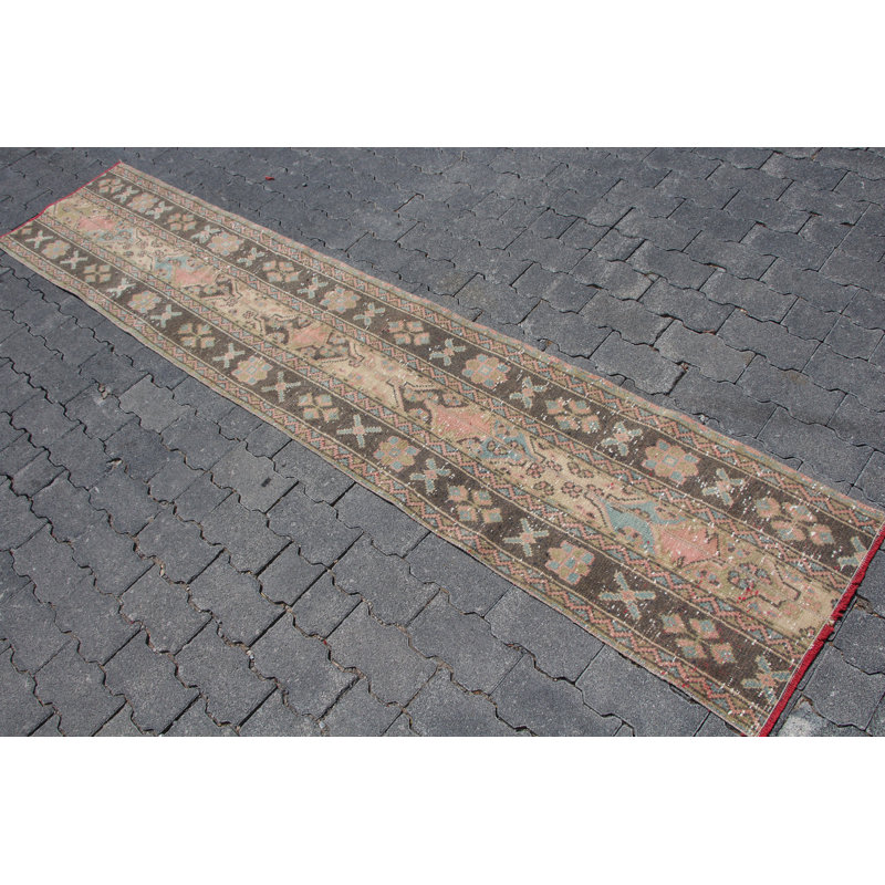 Tapis de couloir rétro vintage en patchwork turc Oushak - idéal pour les escaliers et les couloirs