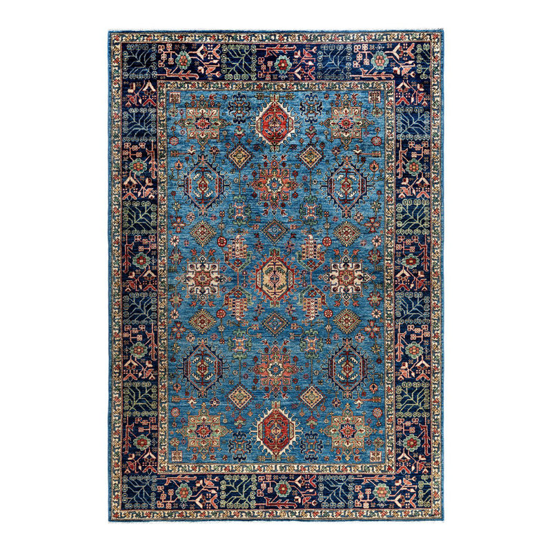 Tapis unique noué à la main Serapi - bleu clair, 6 pi 2 po x 8 pi 11 po Serapi