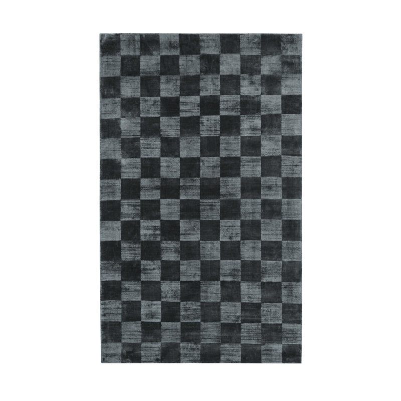 Berlin Checkered Area Rug in Black, Rectangle 5' x 8'