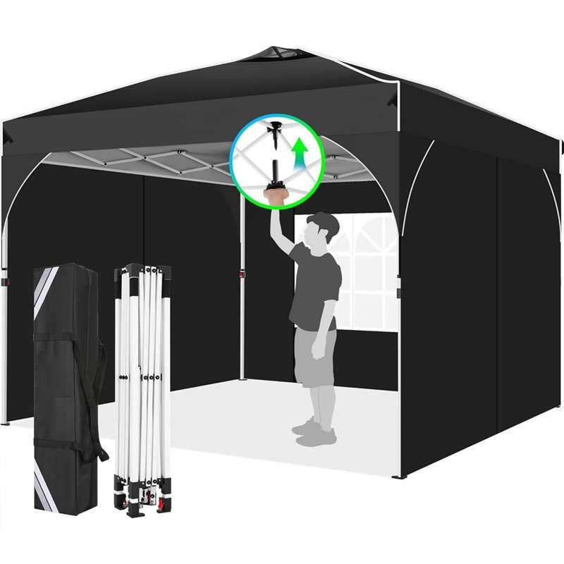 Tent 10x10 Pop up Canopy Outdoor Shade with Sidewalls UPF 50+ Waterproof Canopy, Black