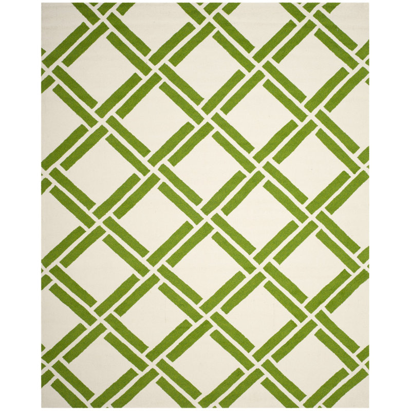 Tapis ivoire / vert tissé à la main Simy, Rectangle 8 pi x 10 pi