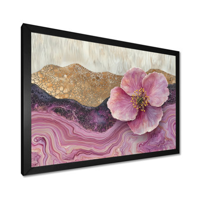 Fleur de pommier sur un dessus de rivière d'encre rose et blanche II - Pomme de fleur, décoration murale