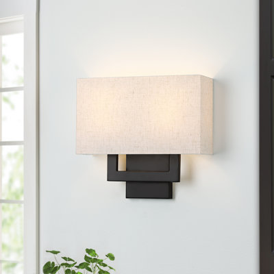 Applique murale à intensité variable en métal 2 lumières avec abat-jour en tissu Chrisitne