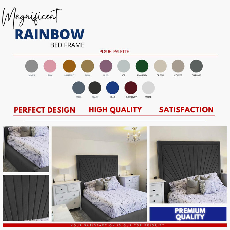 Odie Plush Velvet Upholstered Bed Frame - Sprung Slats, Padded Headboard, Black, Single (3')