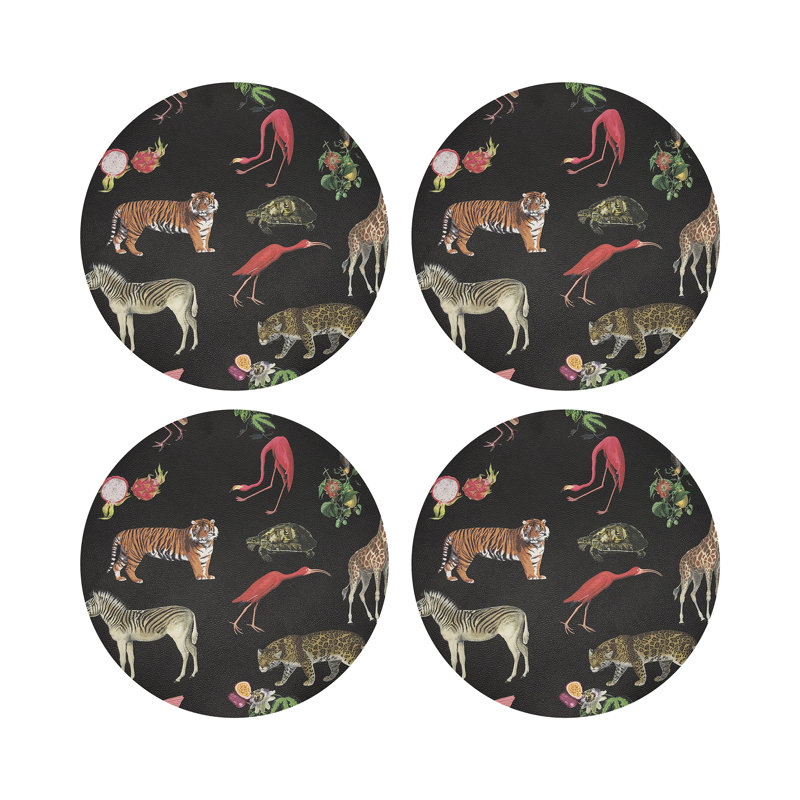 Exotix Vegan Leather Round Placemats, Black