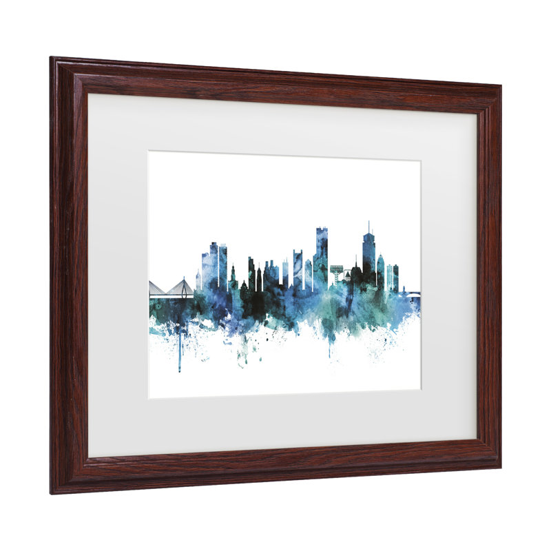 «Michael Massachusetts Blue Sky Blue Teal» par Michael Tompsett, art encadré mat, H 18,75 po x l 22,75 po x P 0,75 po, Brun