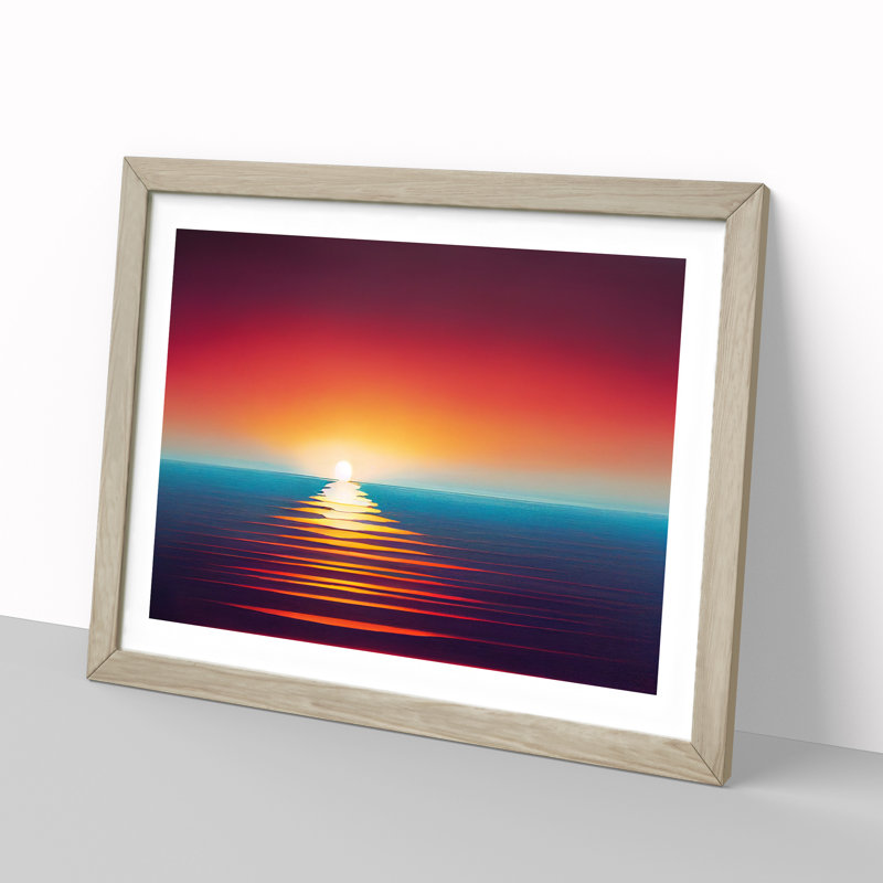 Timeless Ocean Sunset - Single Picture Frame Print, 46cm H x 64cm W x 2cm D, Oak