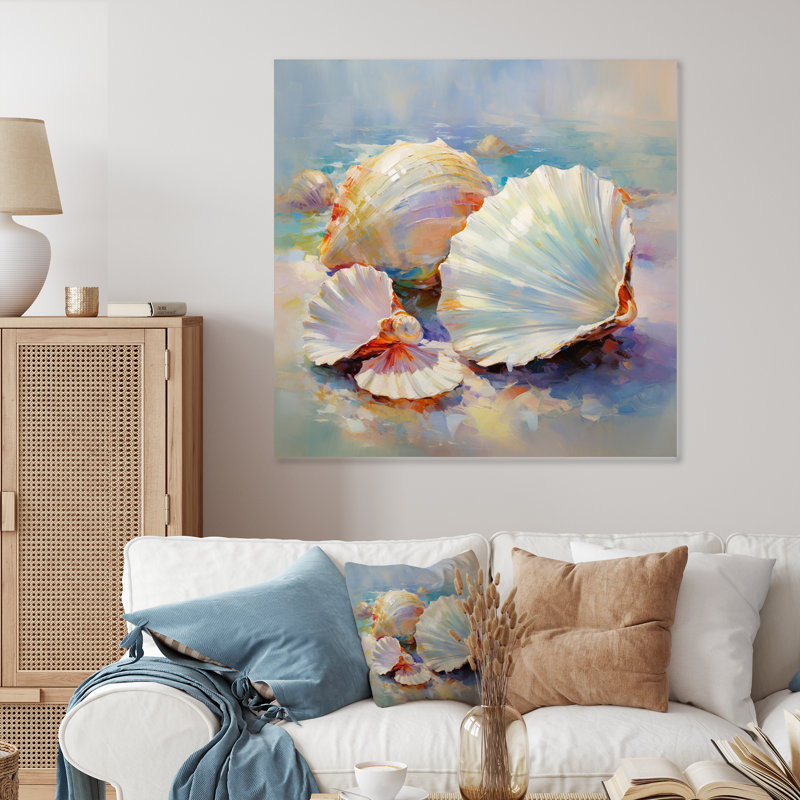 Décoration murale en métal blanc impressionniste, coquillages I, H 16 po x l 16 po x P 1 po