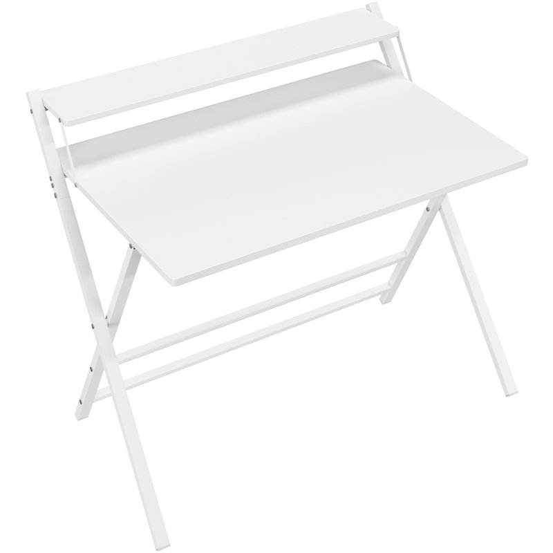 2-Tier Foldable Computer Desk, White, 90cm. H x 106.5cm. W x 60.5cm. D
