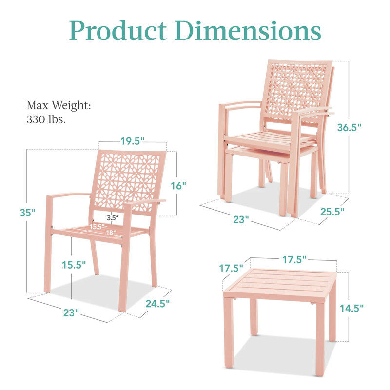 3-Piece Bistro Set, Pink
