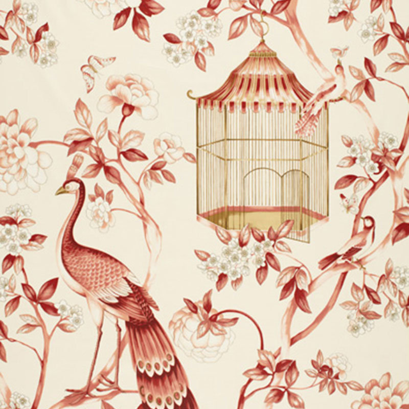 Oiseaux Et Fleurs Fabric, Cinnabar