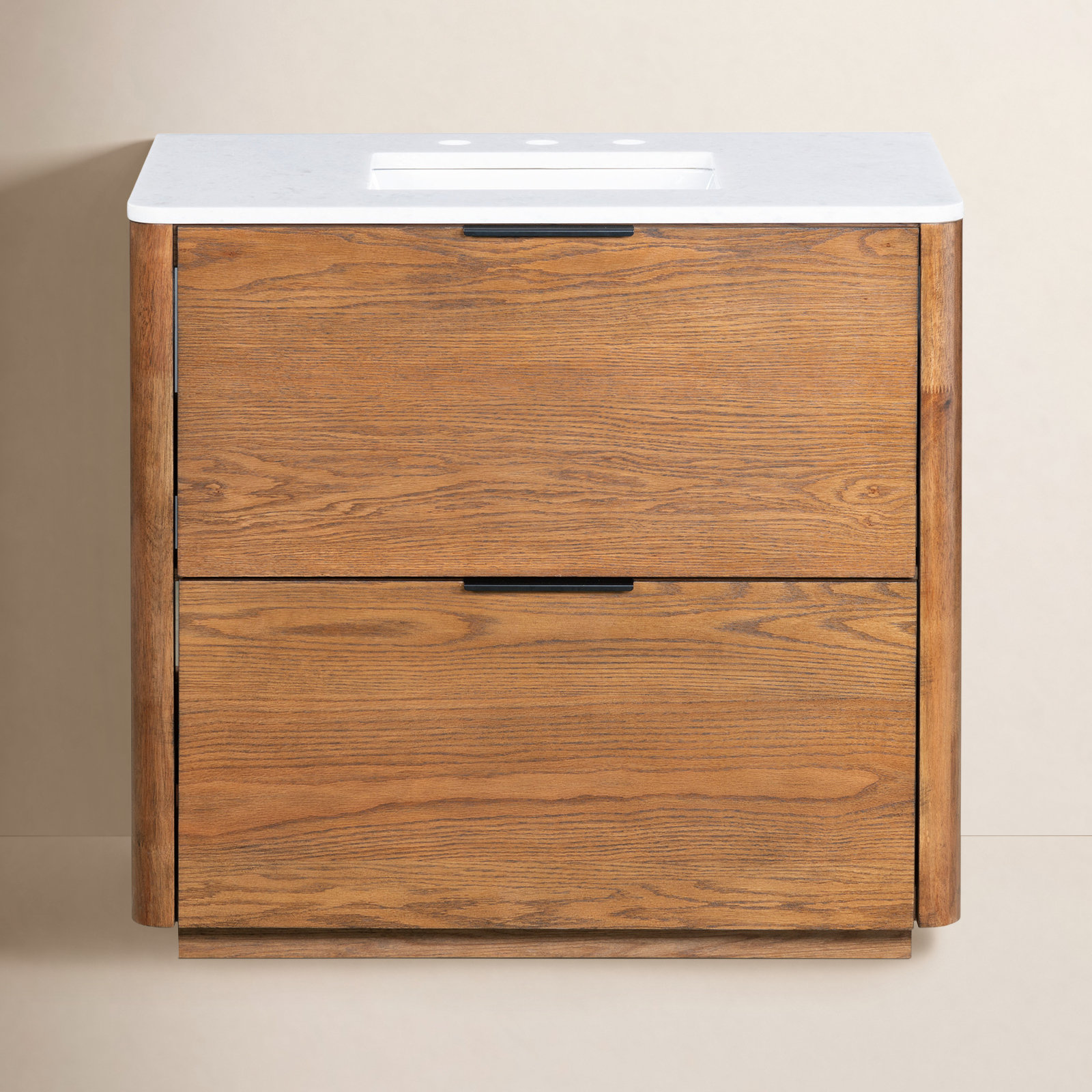 Tahani 36" Genuine Marble Single Bathroom Vanity, Medium Oak