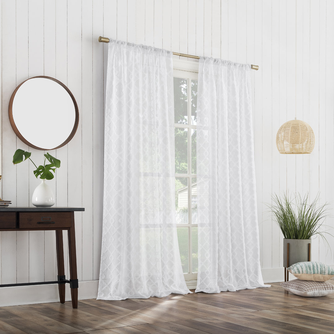Geometric Clipped Semi-Sheer Rod Pocket Curtain Panel Union Rustic Curtain 
