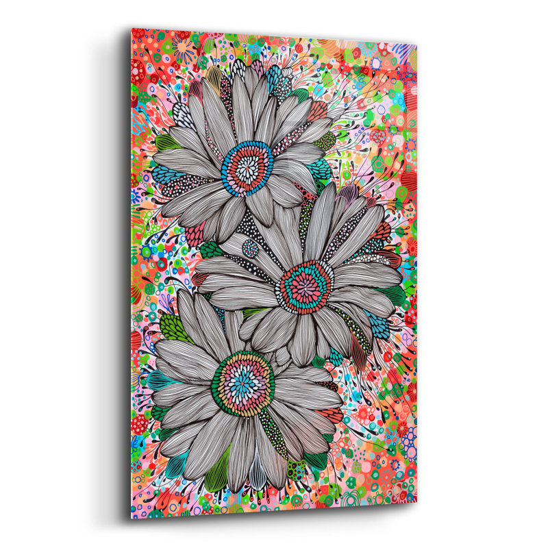 «Daisies2» par Noemi Ibarz, art mural en verre acrylique, 12 po x 16 po par Noemi Ibarz