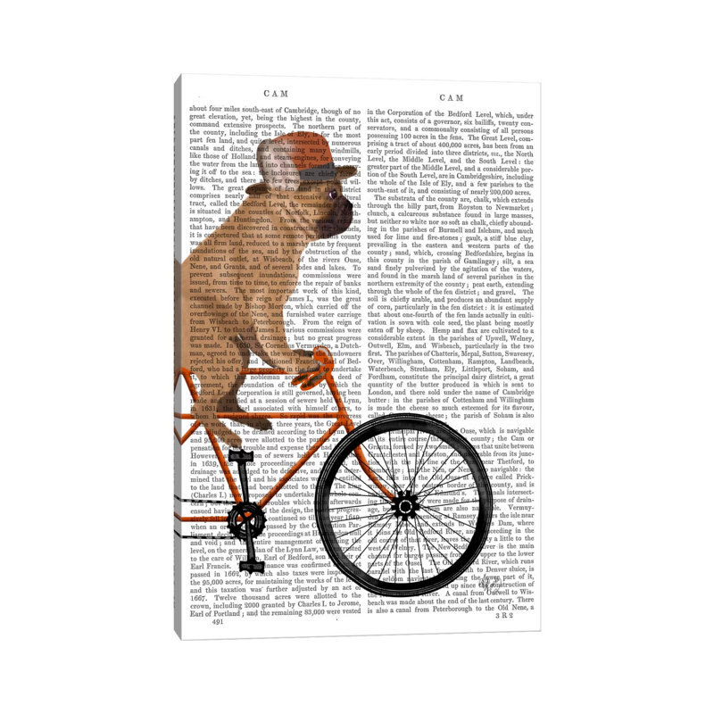 French Bulldog On Bicycle, Print BG by Fab Funky - Wrapped Canvas Print, 20.32 cm H x 30.48 cm W