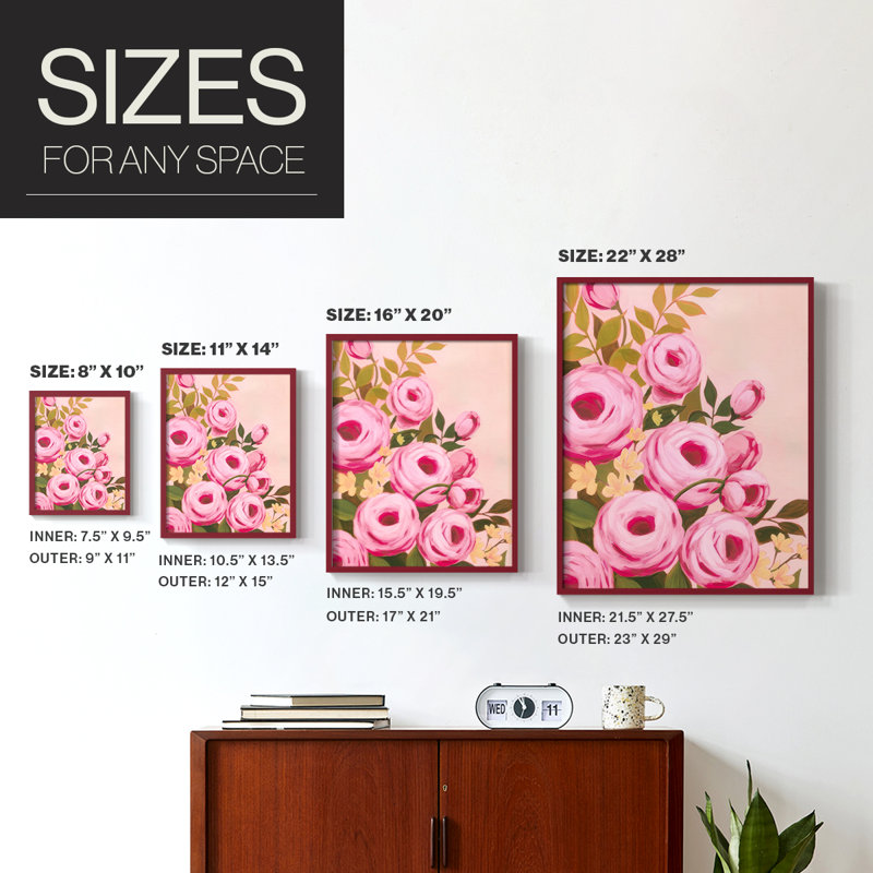 «Vibrant Roses I», reproduction encadrée de qualité supérieure - prête à être accrochée - aucun clou requis - aucun clou requis