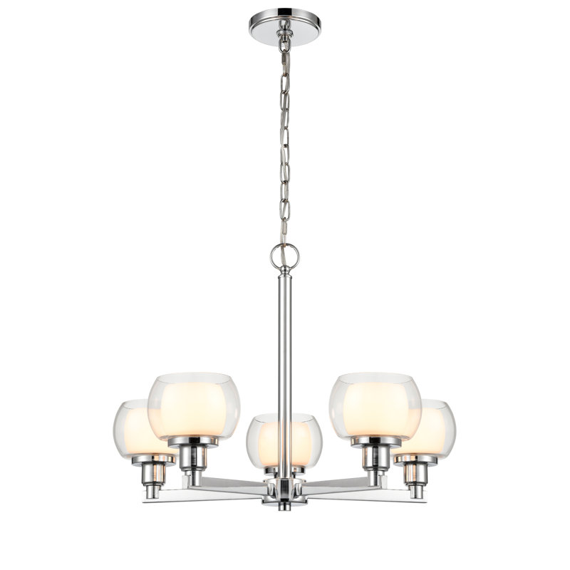 Lustre en roue de chariot à 5 lumières Manuja, Ampoule non incluse, Chrome poli