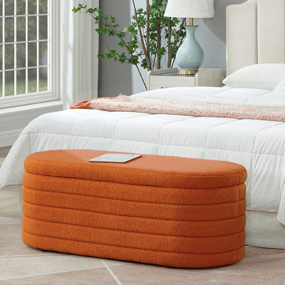 Banc de rangement moderne avec repose-pieds ovale, banc de rangement rembourré en tissu Teddy Boucle Teddy