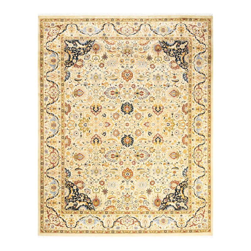 Tapis ivoire traditionnel noué à la main de conception unique 8 pi 2 po x 10 pi 5 po Keller