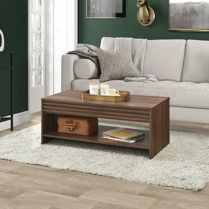 Table basse moderne Mid-Century avec détails à lattes Abba, Noyer