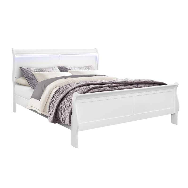 Très grand lit blanc avec DEL - Design spacieux et moderne, 91,15 lb, bois massif et éclairage 79,55 po Profondeur,
