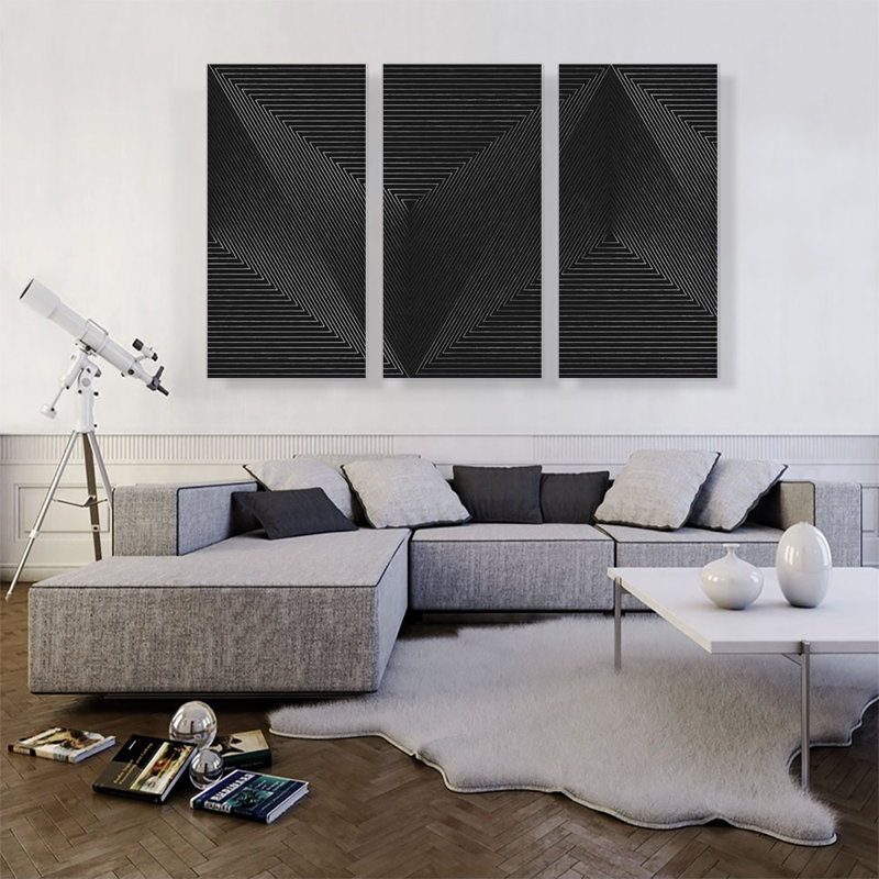 Mid-Century Modern Triangle Sequence - ensemble de 3 impressions sur toile tendue, H 40 po x l 60 po x P 0,75 po
