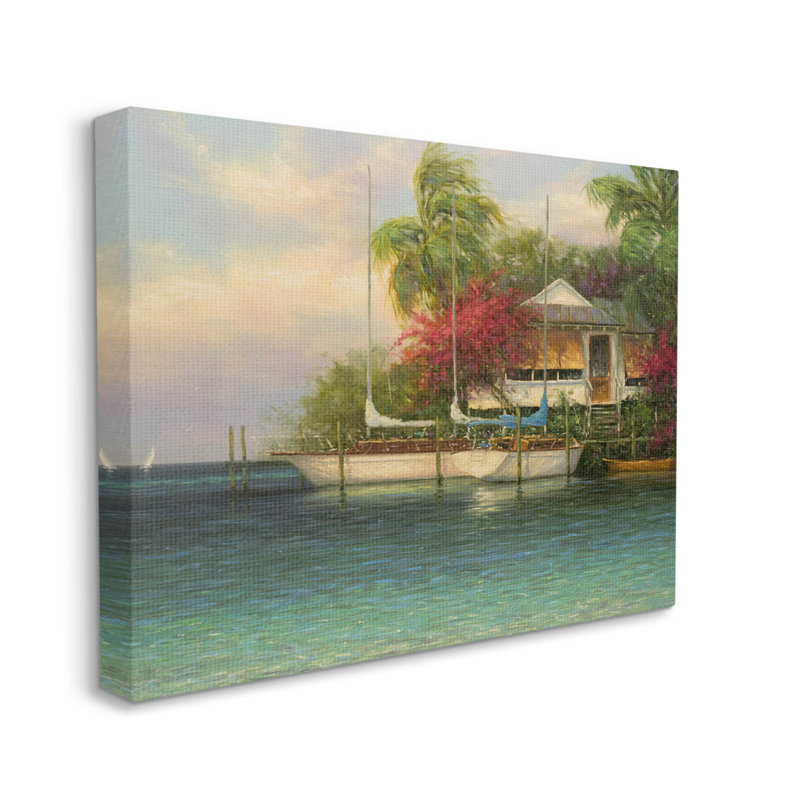 Art mural sur toile paysage tropical, bord de mer, par Martin Figlinski, H 16 po x l 20 po x P 1,5 po