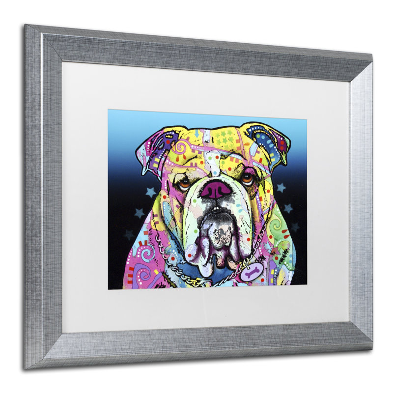 « the bouledogue », impression, H 16 po x l 20 po x P 0,5 po, Cadre argenté, Blanc