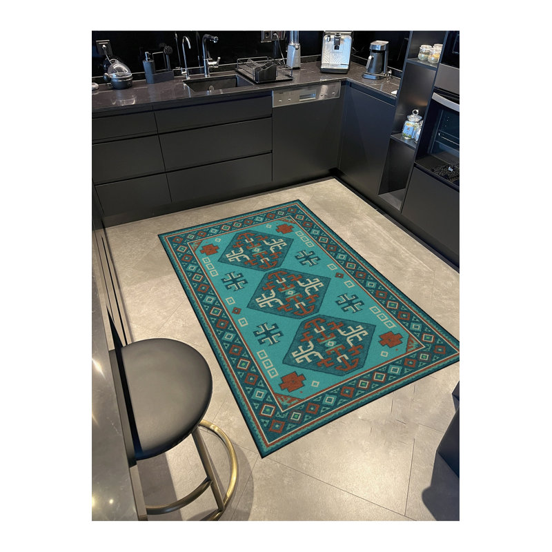 Tapis tissé traditionnel bleu sarcelle Mosso, 4'11" x 9'10"