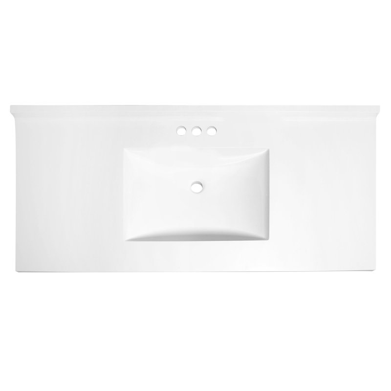 49-Inch Solid White Cultured Marble Vanity Top with Integrated Sink and Backsplash