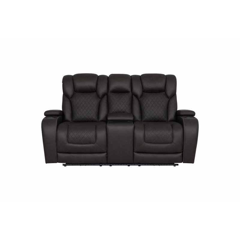 Causeuse à mouvement électrique en microfibre gris foncé avec console, chargeur sans fil, rangement, USB et DEL