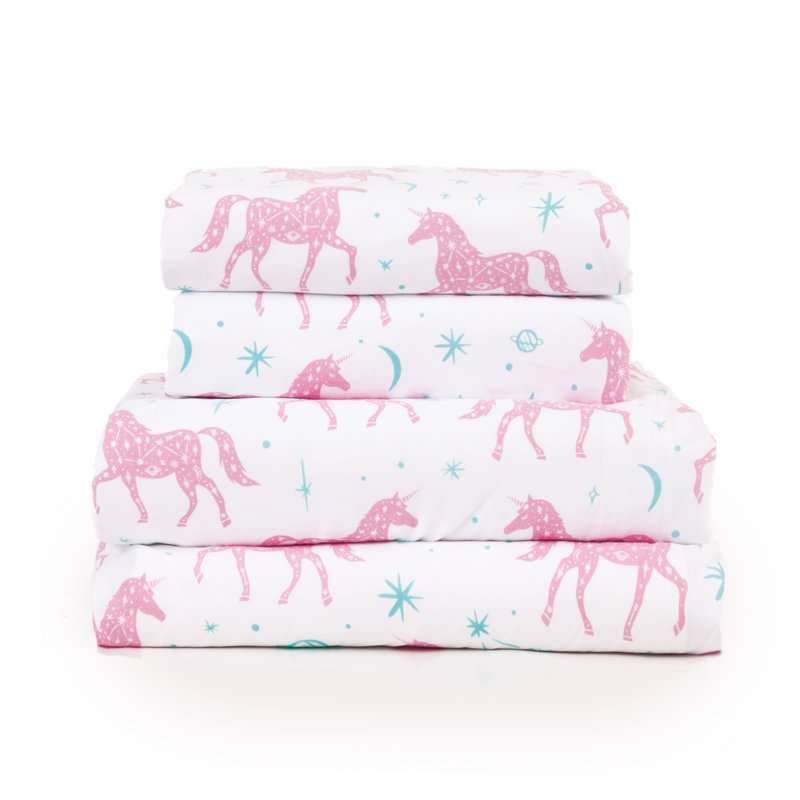 Kids Rule Juvi Sheet Sets Microfiber Unicorns And Stars Sheet Set, Twin Sheet Set with Fitted Sheet and 1 Pillowcase