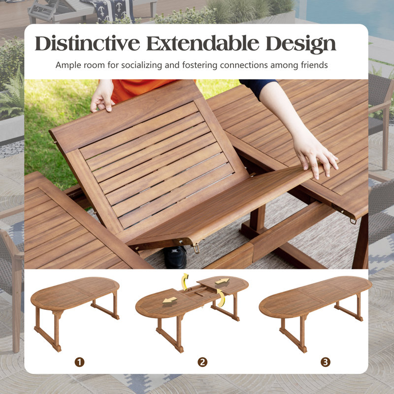 Oval Acacia Solid Wood Extendable Outdoor Dining Table , 70.9 " W 35.4 " D