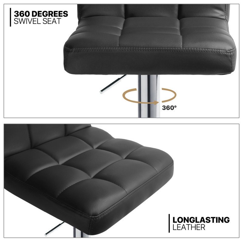 Marte Faux Leather Swivel Bar Stools, Adjustable Counter Height Barstools with Backrest and Footrest