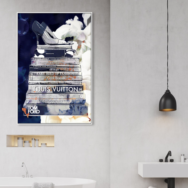 Pensées bleues profondes - Impression sur toile, Cadre en bois blanc, H 54 po x l 36 po
