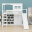 Lit mezzanine avec garde-robe, tablettes de rangement
