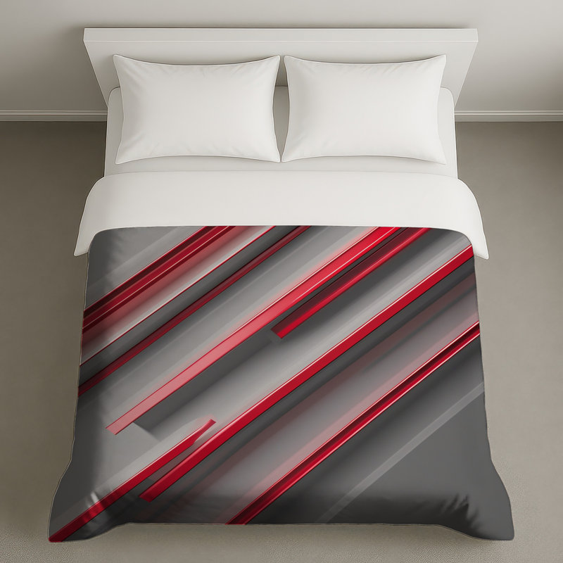 Red Gray Lines Duvet Covers, Queen