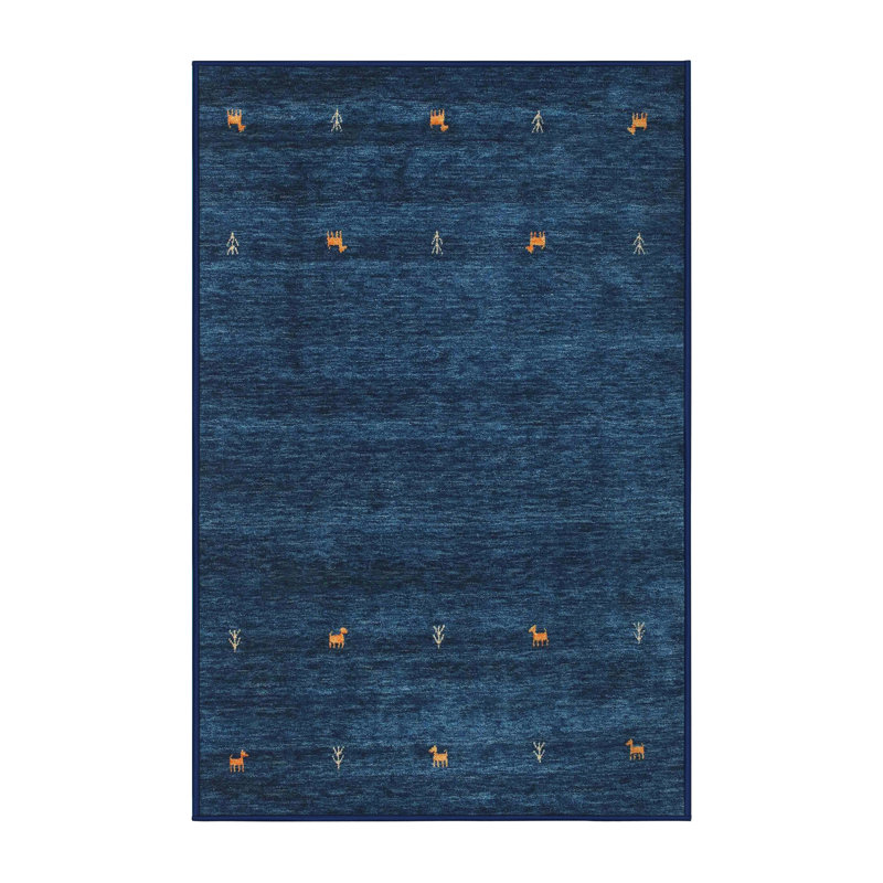 Tapis de zone bleu marine contemporaine, Rectangle 8 pi x 12 pi