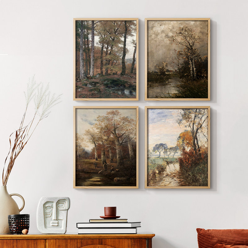 «Vintage Landscape CVII», ensemble de 4 encadrés, Naturel, H 10 po x l 32 po