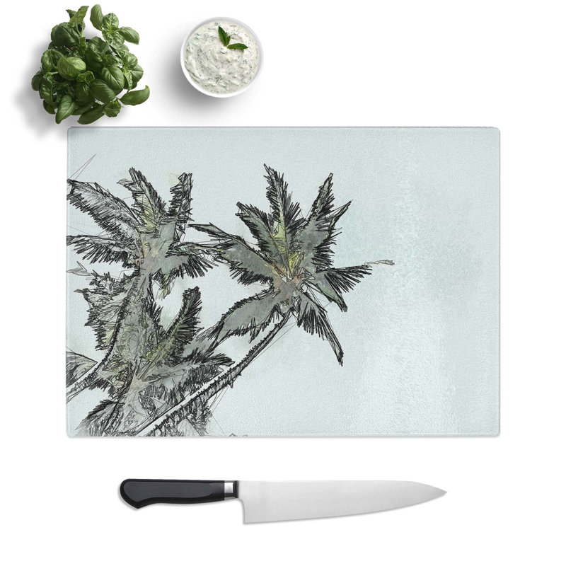 Tempered Glass Tropical Palm Trees in Abstract Chopping Board, 39 cm W x 28.5 cm L