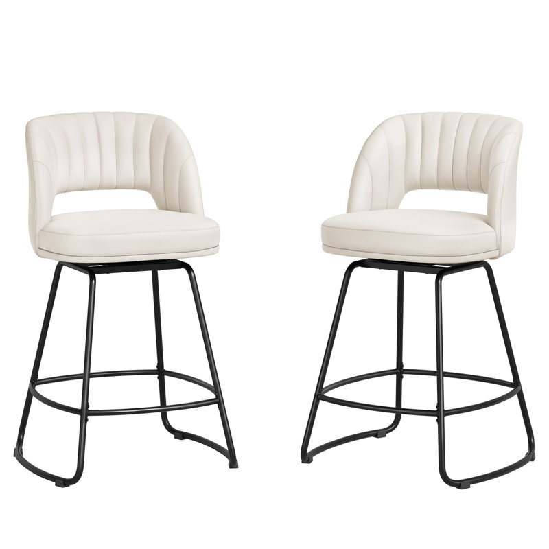 26''H Swivel Barstools With Metal Legs, White, 2