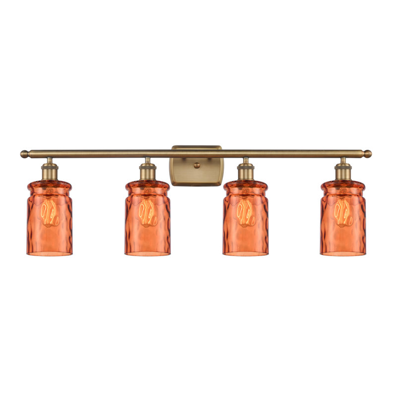 Binkley 4 - Light Dimmable Vanity Light, Clear Waterglass, Brushed Brass, 3.5 Watt Vintage LED Bulb