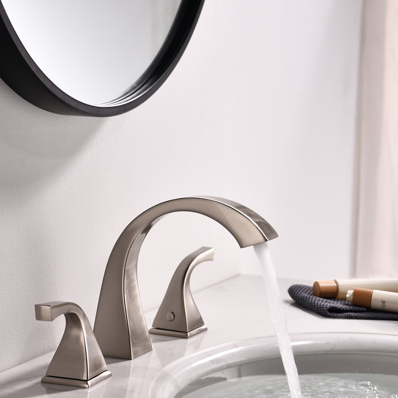 Robinet de salle de bain à large entraxe avec bonde, Nickel brossé