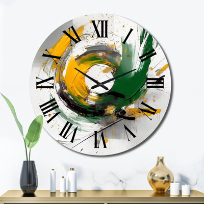 Horloge murale abstraite jaune et vert Perspectives V