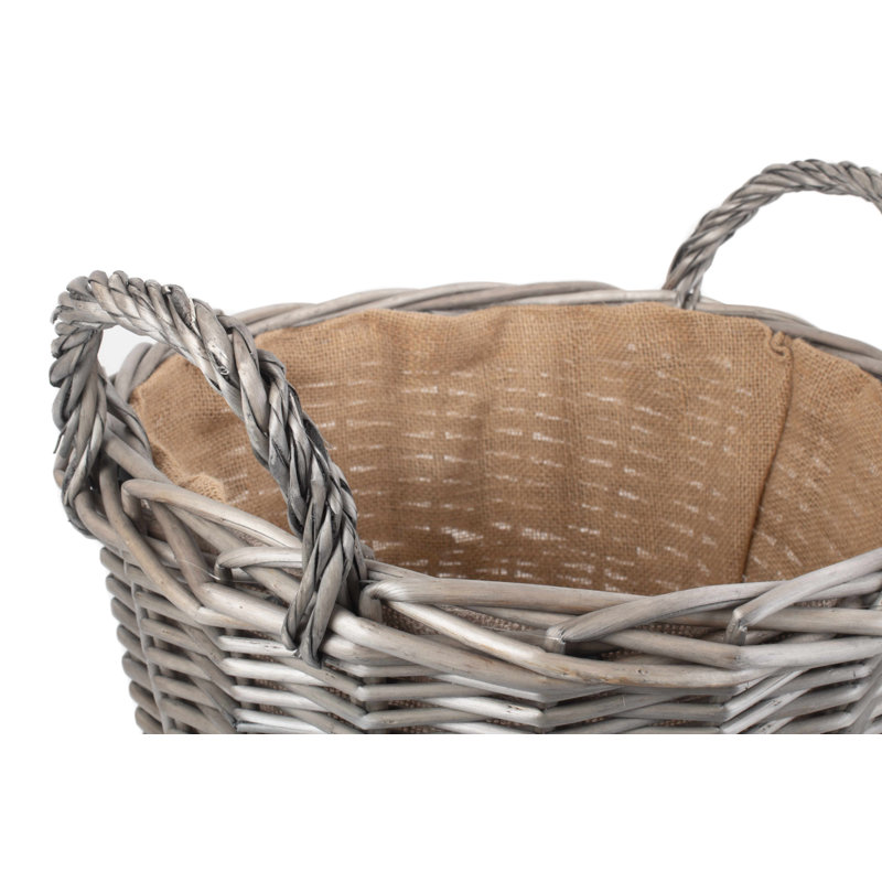 Wicker Round Lined Log Basket, 40cm H x 38cm W x 38cm D