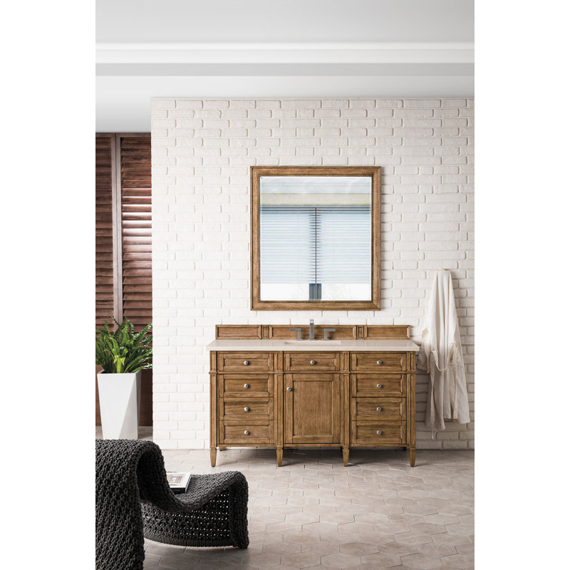 Brittany 60'' W Single Vanity, Carrara White, Saddle Brown, 8" Widespread