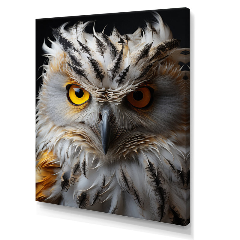 Hibou gris animal monochrome - imprimé, Toile tendue, H 32 po x l 16 po x P 1 po