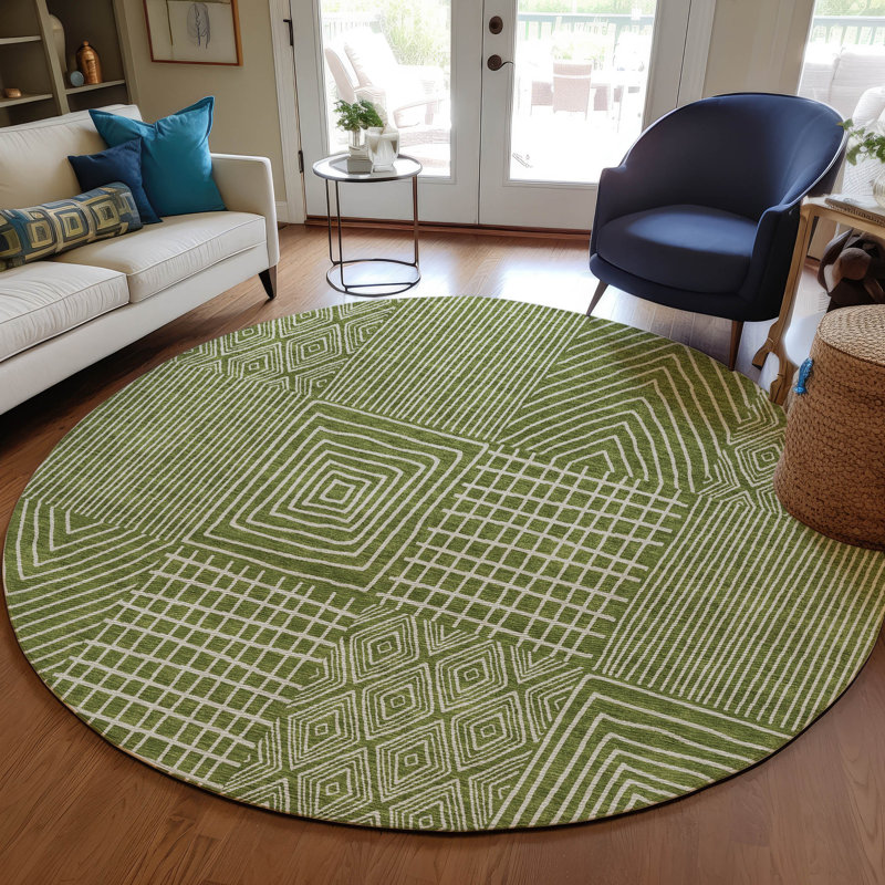  Tapis vert intérieur / extérieur lavable à la machine Chantille ACN990, Rond 8 pi