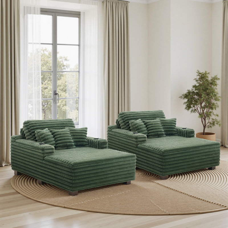 Upholstered Chaise Lounge, Green