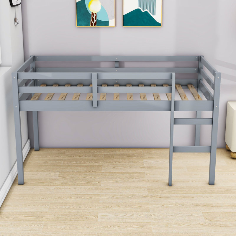Lit mezzanine simple en bois avec échelle Kaisei, gris